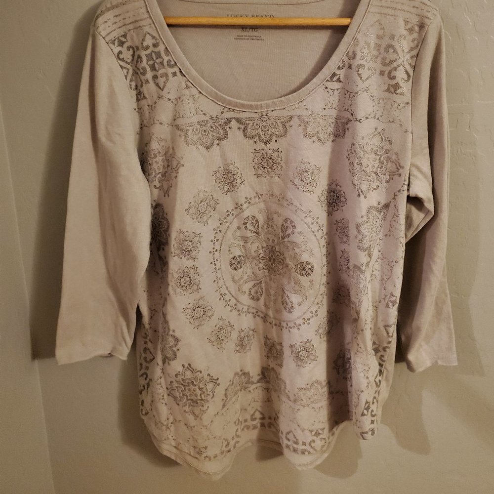 Lucky Brand Grey top with metallic silver design